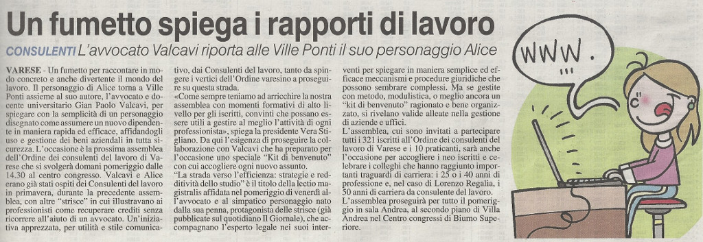 Un fumetto spiega i rapporti di lavoro - Prealpina - 9 novembre 2017